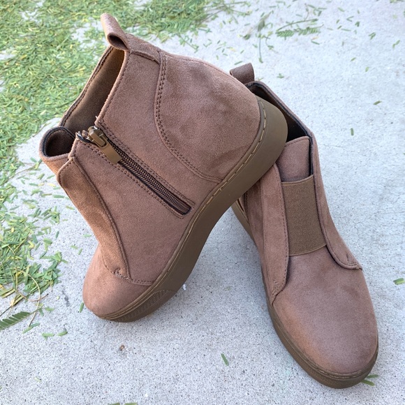 New Taupe Brown Mauve High Top Ankle Sneakers Booties - Picture 7 of 8